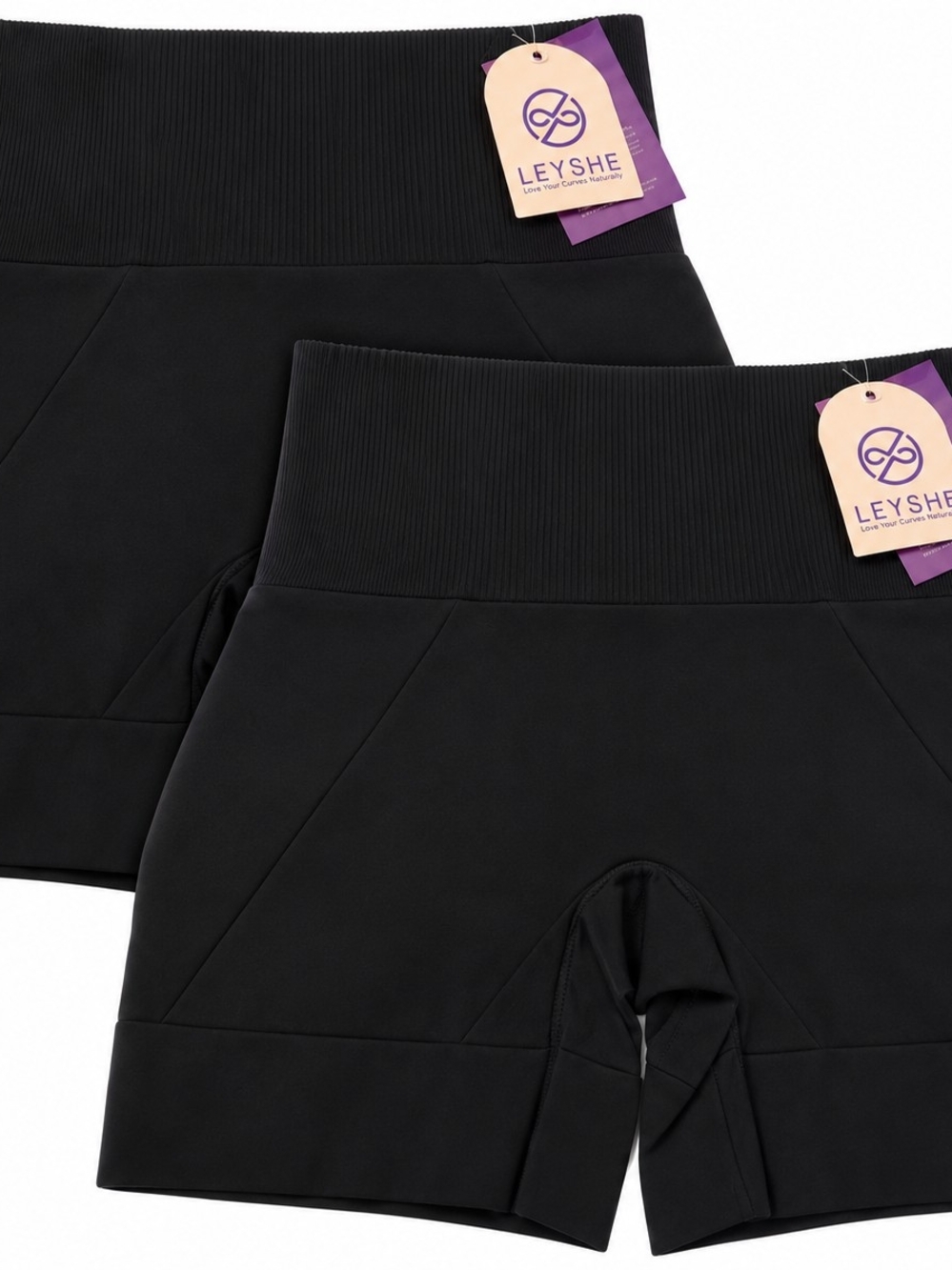 LEYSHE High Waist Shapewear Shorts Size Large Black Tummy Control – Lot of 2 NWT